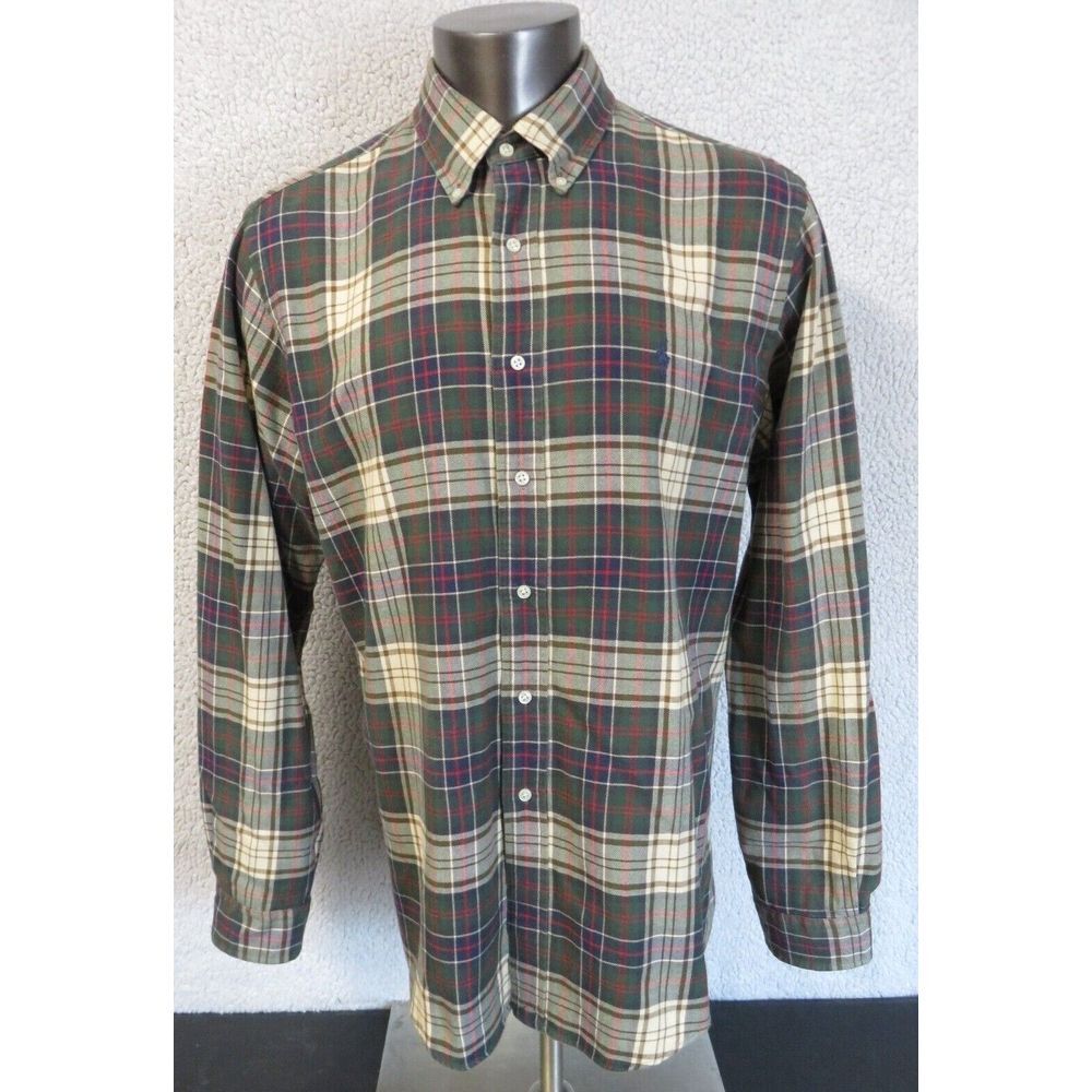 Mens Ralph Lauren Long Sleeve Button Front Shirt Size XL‎ Green Red Plaid Cotton